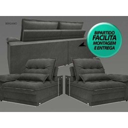 Sofá Bergamo 2,50M Assento Retrátil e Reclinável Velosuede Cinza - Netsofás - 6