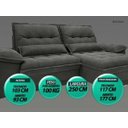 Ver imagem 4 de Sofá Bergamo 2,50M Assento Retrátil e Reclinável Velosuede Cinza - Netsofás