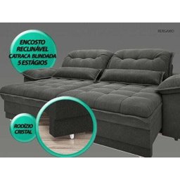 Sofá Bergamo 2,50M Assento Retrátil e Reclinável Velosuede Cinza - Netsofás - 7