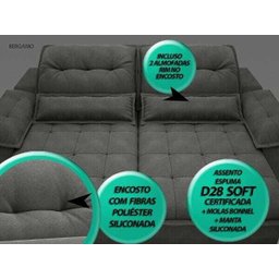 Sofá Bergamo 2,50M Assento Retrátil e Reclinável Velosuede Cinza - Netsofás - 2