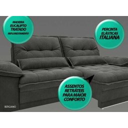 Sofá Bergamo 2,50M Assento Retrátil e Reclinável Velosuede Cinza - Netsofás - 4
