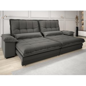 Sofá Bergamo 2,90m Assento Retrátil e Reclinável Velosuede Cinza - Netsofás