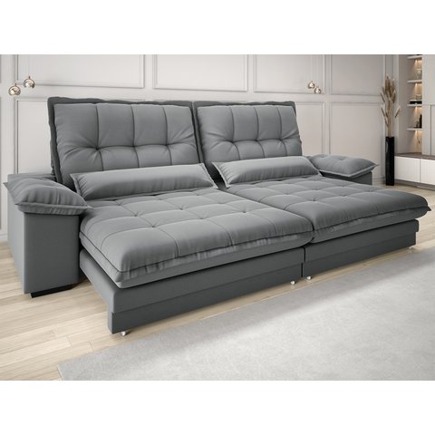 Sofá Bergamo 2,90m Assento Retrátil e Reclinável Velosuede Grafite - Netsofás