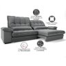 Sofá Bergamo 2,90m Assento Retrátil e Reclinável Velosuede Grafite - Netsofás - 6