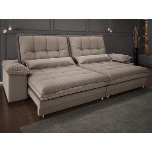 Sofá Bergamo 2,90m Assento Retrátil e Reclinável Velosuede Capuccino - Netsofás