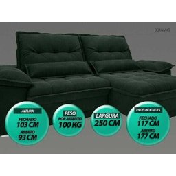 Sofá Bergamo 2,50M Assento Retrátil e Reclinável Velosuede Verde - NetSofás - 3