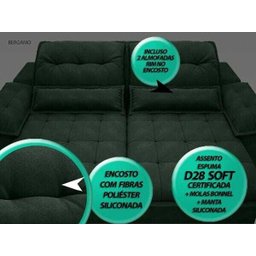 Sofá Bergamo 2,50M Assento Retrátil e Reclinável Velosuede Verde - NetSofás - 2