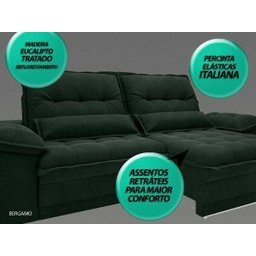 Sofá Bergamo 2,50M Assento Retrátil e Reclinável Velosuede Verde - NetSofás - 4