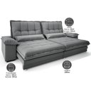 Ver imagem 3 de Sofá Bergamo 2,30m Assento Retrátil e Reclinável Velosuede Grafite - Netsofás