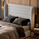 Ver imagem 1 de Cabeceira Estofada para Cama Box Casal Padrão Sasha 140cm Moderna Bouclê Cinza Claro - Desk Design