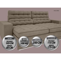 Sofá Vulcano 2,50M Assento Retrátil e Reclinável Velosuede Capuccino - NetSofás - 3