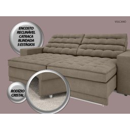 Sofá Vulcano 2,50M Assento Retrátil e Reclinável Velosuede Capuccino - NetSofás - 5