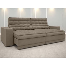 Sofá Vulcano 2,50M Assento Retrátil e Reclinável Velosuede Capuccino - NetSofás - 1