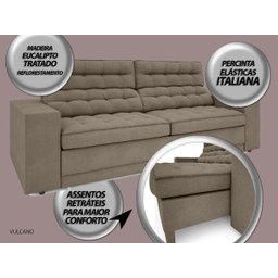 Sofá Vulcano 2,50M Assento Retrátil e Reclinável Velosuede Capuccino - NetSofás - 2