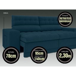 Sofá Omega 2,30M Assento Retrátil e Reclinável Velosuede NetSofás - 2