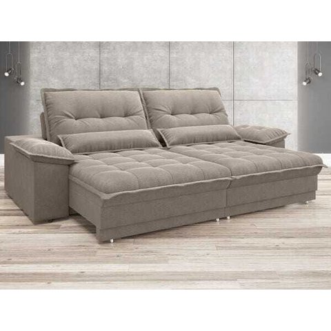 Sofá Bergamo 2,50M Assento Retrátil e Reclinável Velosuede Bege - NetSofás