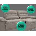 Ver imagem 5 de Sofá Bergamo 2,50M Assento Retrátil e Reclinável Velosuede Bege - NetSofás