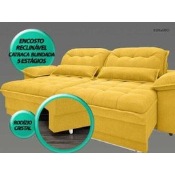 Sofá Bergamo 2,50M Assento Retrátil e Reclinável Velosuede Canário - NetSofás - 7