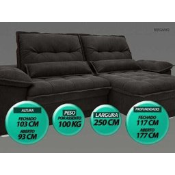 Sofá Bergamo 2,50M Assento Retrátil e Reclinável Velosuede Chocolate - NetSofás - 3