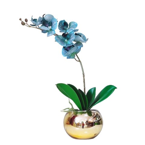 Arranjo No Vaso Dourado Flores Artificiais Orquídea Real