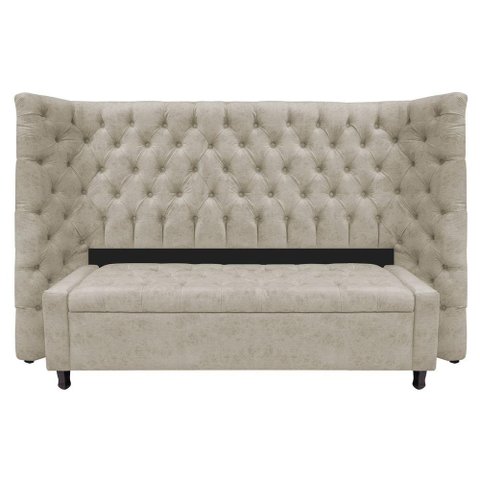 Kit Cabeceira e Calçadeira Baú Queen Everest P02 160cm para Cama Box Suede - Doce Sonho Móveis