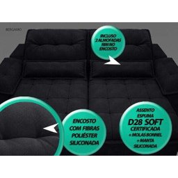 Sofá Bergamo 2,50M Assento Retrátil e Reclinável Velosuede Preto - NetSofás - 2