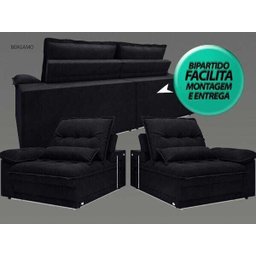 Sofá Bergamo 2,50M Assento Retrátil e Reclinável Velosuede Preto - NetSofás - 6
