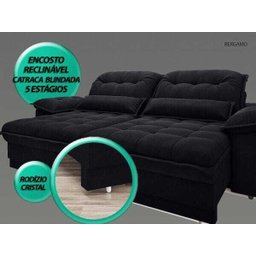 Sofá Bergamo 2,50M Assento Retrátil e Reclinável Velosuede Preto - NetSofás - 7