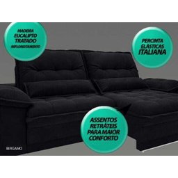 Sofá Bergamo 2,50M Assento Retrátil e Reclinável Velosuede Preto - NetSofás - 4