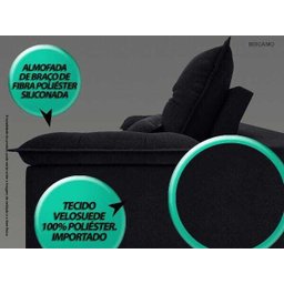 Sofá Bergamo 2,50M Assento Retrátil e Reclinável Velosuede Preto - NetSofás - 5