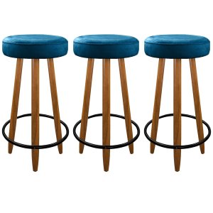 Kit 3 Banquetas Alta para Cozinha Bar Balcão Azul Turquesa