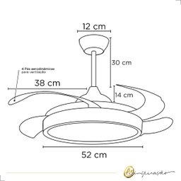 Ventilador Teto Retrátil Controle Remoto 4 Pás Dourado Led - 6