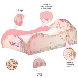 Cama Infantil Princesa Rosa com Colchão - Rosa - 3