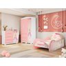 Jogo de Quarto Princesa com Cama, Cômoda, Penteadeira e Guarda-Roupa - Rosa - 1