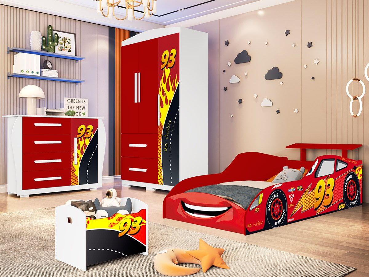 Kit Jogo de Quarto Infantil Cortina e Jogo Lençol Carros McQueen