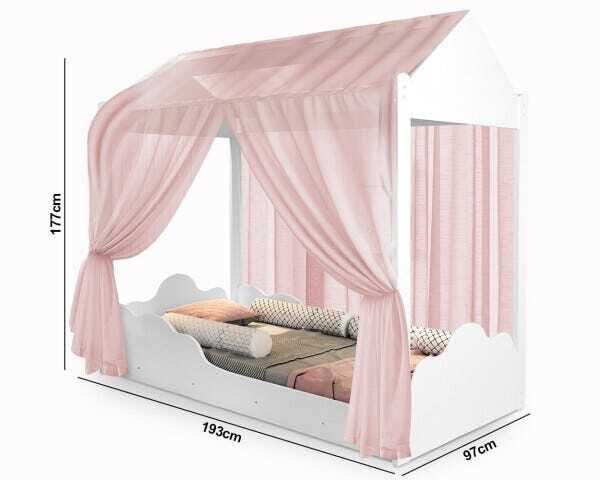 Cama Montessoriana Duda com Dossel Rosa e Colchão - Rosa - 3