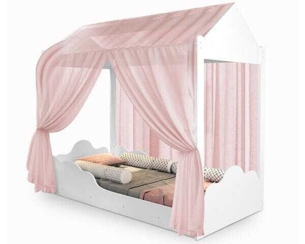 Cama Montessoriana Duda com Dossel Rosa e Colchão - Rosa - 2