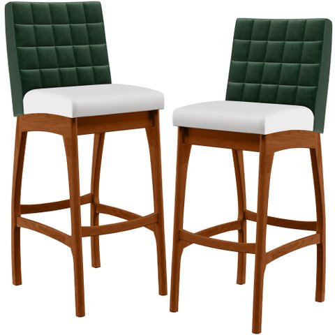 Kit 2 Banquetas Altas Cozinha Sala Jantar Fixa Mila B04 Facto Verde Musgo Corano Branco - Lyam Decor