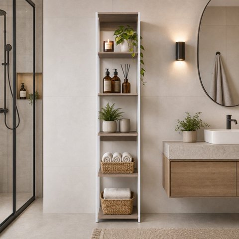 Estante Armário Organizador de Banheiro Vertical Modulado com 4 Pratelerias Branco