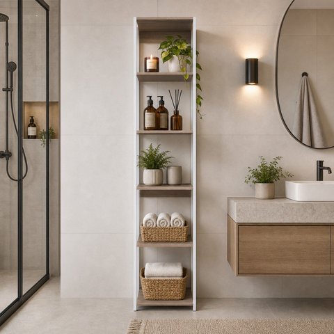Estante Armário Organizador de Banheiro Vertical Modulado com 4 Pratelerias Branco