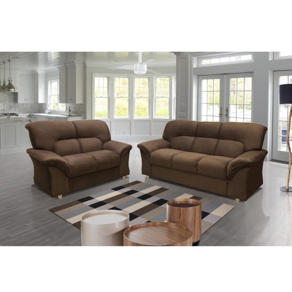 Conjunto de Sofá Hellen Turquia 3 e 2 Lugares Tecido Golden Marrom