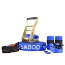 Ver imagem 1 de Slackline Zamboo Kit StartLine 15m x 50mm Azul Com Catraca Reforçada, BackUp e Protetores Suporta 3 