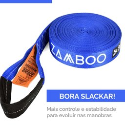 Slackline Zamboo Kit StartLine 15m x 50mm Azul Com Catraca Reforçada, BackUp e Protetores Suporta 3  - 6