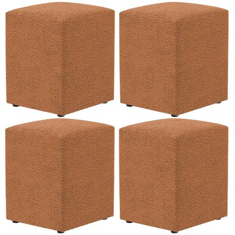 Kit 04 Puffs Quadrado Decorativo Sala De Estar L02 Bouclê Terracota - Lyam Decor
