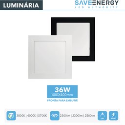 Luminária Painel Plafon Led Embutir 40x40 36W 4000K Save Energy - 2
