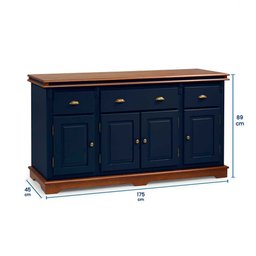 Balcão Buffet 4 Portas 3 Gavetas Manchester 2048 Linz Móveis - Azul Petróleo/Imbuia Glazer - 4