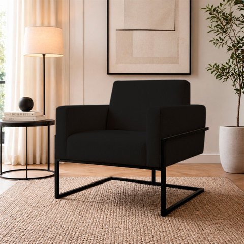 Poltrona Decorativa Estofada Veludo Base Metálica Industrial Prime Preto – Paraná Metal:Preto Onix