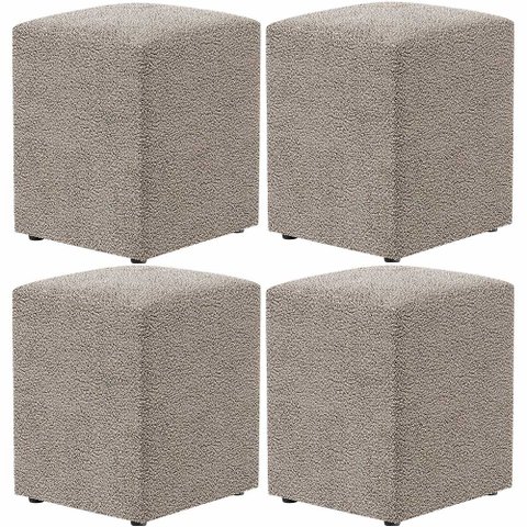 Kit 04 Puffs Quadrado L02 Decorativo Bouclê Bege - Lyam Decor