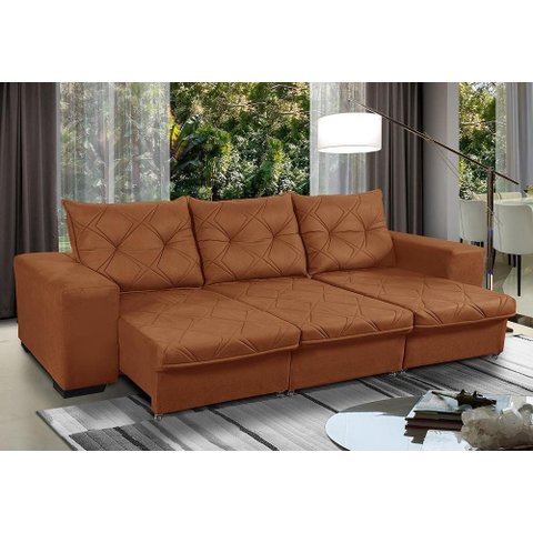 Sofá Retrátil e Reclinável 2,30m 3 Lugares Molas Helicoidais Suede Bali Terracota