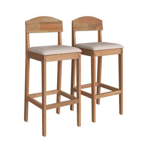 Kit 2 Banquetas Altas Madeira Maciça Capri Amêndoa Bq011